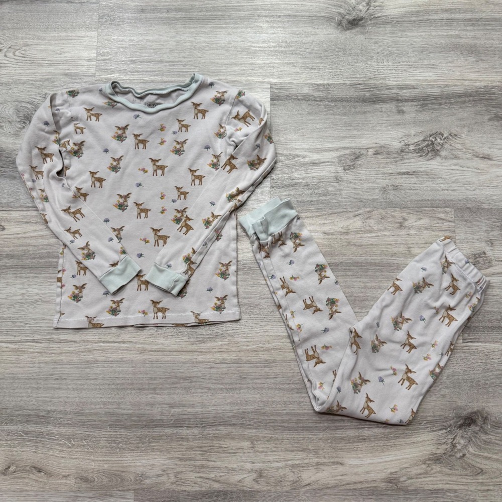 Burts Bees Kids Pajamas Set‎ Size 7 Deer Floral Organic Cotton Sleepwear 2 Piece